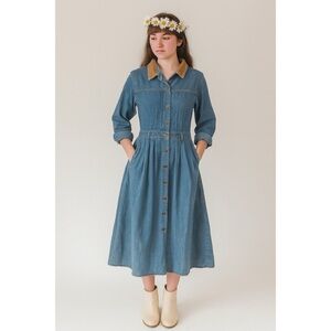 Studio 25 x Vintage Long Denim Button Prairie Dress Corduroy Collar